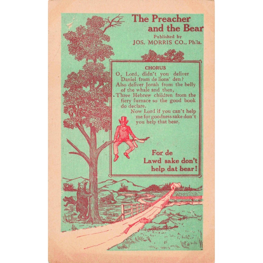 Antique Postcard The Preacher and the Bear Jos Morris Co Philadelphia Song Comic